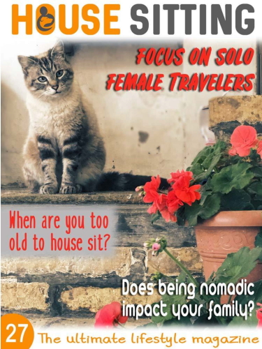 House Sitting Magazine Cover with cat in background and red flowers in foreground